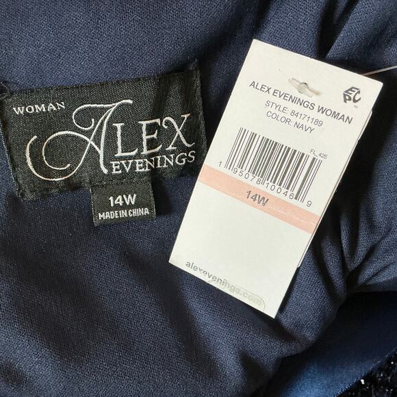 Alex Evenings Beaded Lace Belted Fit and Flare Midi Cocktail Dress Blue Size 14W - Picture 11 of 12